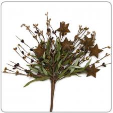 RICE BERRY PICK W/STARS, 12IN, HW, BURGUNDY/TAN W/RUST STAR