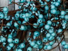MIXED BERRY GARLAND W/LEAVES, HW, 53IN, LIGHT TEAL 