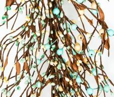 MIXED BERRY GARLAND W/LEAVES, 53IN, HW, LIGHT TEAL AND CREAM