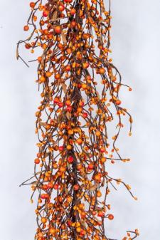 MIXED BERRY GARLAND W/LEAVES, HW, 53IN, ORANGE