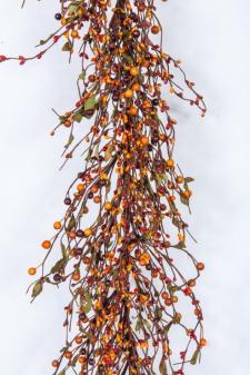MIXED BERRY GARLAND W/LEAVES, HW, 53IN, SUNSET ORANGE 