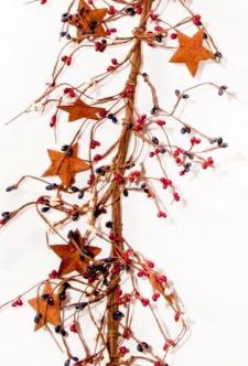 RUST STAR/BERRY GARLAND, 57IN, HW, RED/NAVY BLUE/CREAM