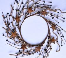 6.5 IN TWINE/RUST STAR/RICE BERRY CANDLE RING, HW, BLACK-CRE