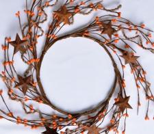 6.5 IN TWINE/RUST STAR/RICE BERRY CANDLE RING, HW, ORANGE