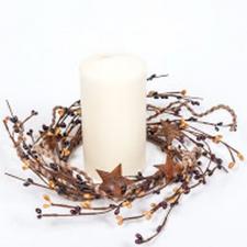 TWINE/RUST STAR/RICE BERRY GARLAND, 57IN, HW, BURGUNDY/BLACK