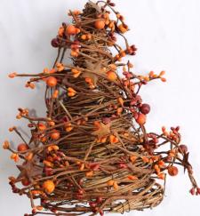 MIXED BERRY CONE TREE WITH RUST STARS, 10IN HIGH(5.5IN DIA),