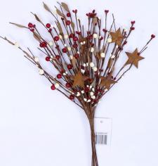 MIXED BERRY PICK W/LEAVES & RUST STARS, HW, 13IN, RED/CREAM