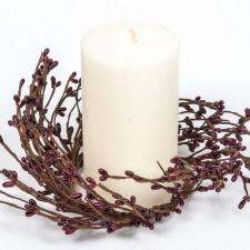 RICE BERRY CANDLE RING 7.5IN DIA (3.5IN RIM), HW, BURGUNDY