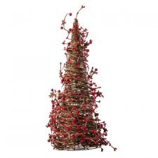 MIXED BERRY CONE TREE WITH RUST STARS, 17IN H X 5.25IN BASE,