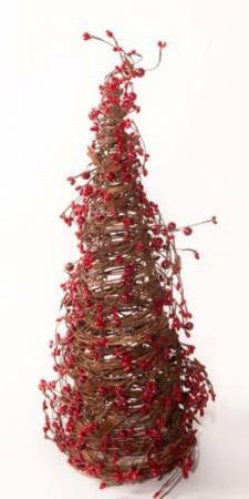 MIXED BERRY CONE TREE WITH RUST STARS, 17IN H X 5.25IN BASE,