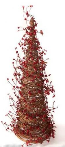 MIXED BERRY CONE TREE WITH RUST STARS, 21 IN H X 6.25IN BASE
