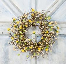 MIXED BERRY GARLAND W/PARCHMENT FLOWERS, LIGHT YELLOW, LIGHT