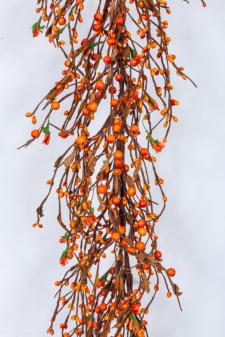 MIXED BERRY GARLAND W/PARCHMENT FLOWERS, ORANGE