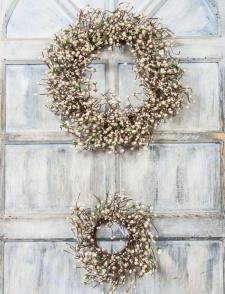 MIXED BERRY WREATH W/PARCHMENT FLOWERS, SET OF 2, 10 IN. RIM