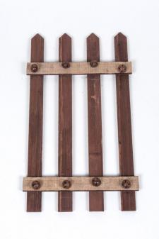 WOOD FENCE WITH BURLAP AND BELLS, 21 IN H X 12 IN W