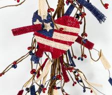 AMERICANA GARLAND W/BURLAP FLAG, HEART, STAR AND RICE BERRIE