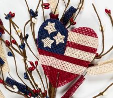 AMERICANA PICK W/BURLAP HEART AND RICE BERRIES, 14 IN