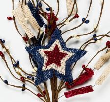 AMERICANA PICK W/BURLAP STAR AND RICE BERRIES, 14 IN