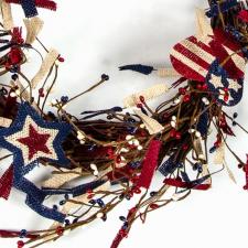 AMERICANA TWIG WREATH W/BURLAP FLAG, HEART, STAR AND RICE BE