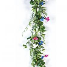 SPRING FLOWERS GARLAND WITH MIXED LEAVES, 5 FEET, BLUE, CREA