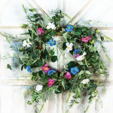 SPRING FLOWERS WREATH WITH MIXED LEAVES ON A TWIG BASE, 10 I