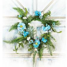 TEAL FLOWER CANDLE RING WITH MIXED GREENERY, 6.5 IN RIM - SO