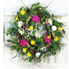 MIXED FLOWER WREATH WITH EUCALYPTUS PODS & BERRIES ON A TWIG