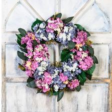 HYDRANGEA WREATH ON A TWIG BASE, SLATE BLUE, MAUVE, MIX, 10 