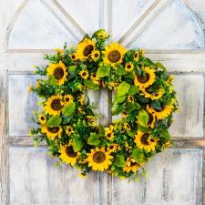 SUNFLOWER WREATH ON A TWIG BASE, 11 IN RIM, 20 IN DIA 