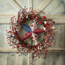 AMERICANA MIXED BERRY AND STAR WREATH WITH TWIG BASE, 20 IN 