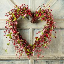 MIXED BERRY AND HEART WREATH WITH HEART SHAPED TWIG BASE, 16