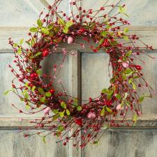 MIXED BERRY AND HEART WREATH WITH TWIG BASE, 20 IN DIA, 10 I