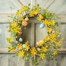 EGG, MIXED BERRY AND FORSYTHIA WREATH ON A TWIG BASE, 20 IN 