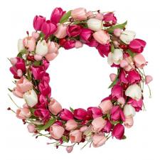 TULIP WREATH WITH BERRIES ON A TWIG BASE, 20 IN DIA, 10 IN R