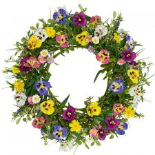 PANSY WITH MIXED FLOWER AND HERB WREATH ON  A TWIG BASE, 10