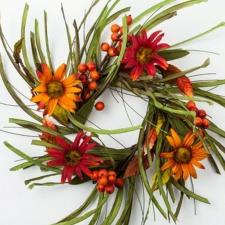 4.5 IN. FALL FLOWER, LEAF AND BERRY CANDLE RING, 4.5 IN. RIM