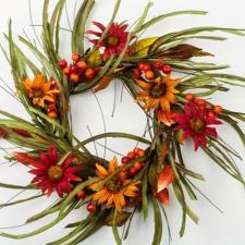 6.5 IN. FALL FLOWER, LEAF AND BERRY CANDLE RING WITH FRONS, 