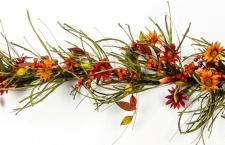 FALL FLOWER, LEAF AND BERRY GARLAND WITH FRONS, RED, ORANGE 