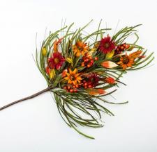 FALL FLOWER, LEAF AND BERRY SPRAY WITH FRONS, RED, ORANGE, 3
