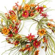 FALL FLOWER, LEAF AND BERRY WREATH WITH FRONS, 10 IN. RIM, R