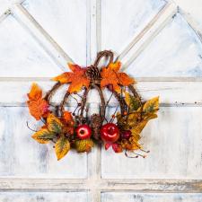 PUMPKIN SHAPE TWIG WREATH WITH FRUITS, CONES, BERRIES & LEAV