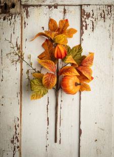 AUTUMN SPRAY WITH PUMPKIN AND CHINESE LANTERN, 18 IN, FALL
