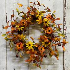 AUTUMN WREATH WITH EUCALYPTUS POD, BERRY AND FLOWERS ON A TW