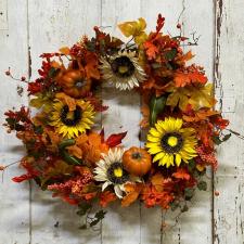 FALL WREATH WITH PUMPKINS, GOURDS  AND SUNFLOWERS, FALL, 11 