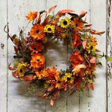 FALL WREATH WITH BERRIES,  FLOWERS AND BUDS, FALL, 10 IN RIM