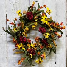 FALL WREATH WITH FLOWERS AND FOLIAGE, FALL, 10 IN RIM, 21 IN