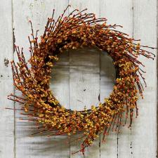 FALL WREATH WITH BERRIES AND FELT CURLY TWINE, FALL, 10 IN R
