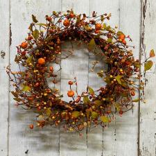 FALL WREATH WITH PUMPKINS AND BERRIES, FALL, 10 IN RIM, 20 I