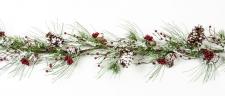 SNOW FLOCKED MIXED PINE GARLAND W/BERRIES AND PINE CONES, 72