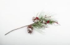 SNOW FLOCKED MIXED PINE SPRAY W/BERRIES AND PINE CONES, 28 I